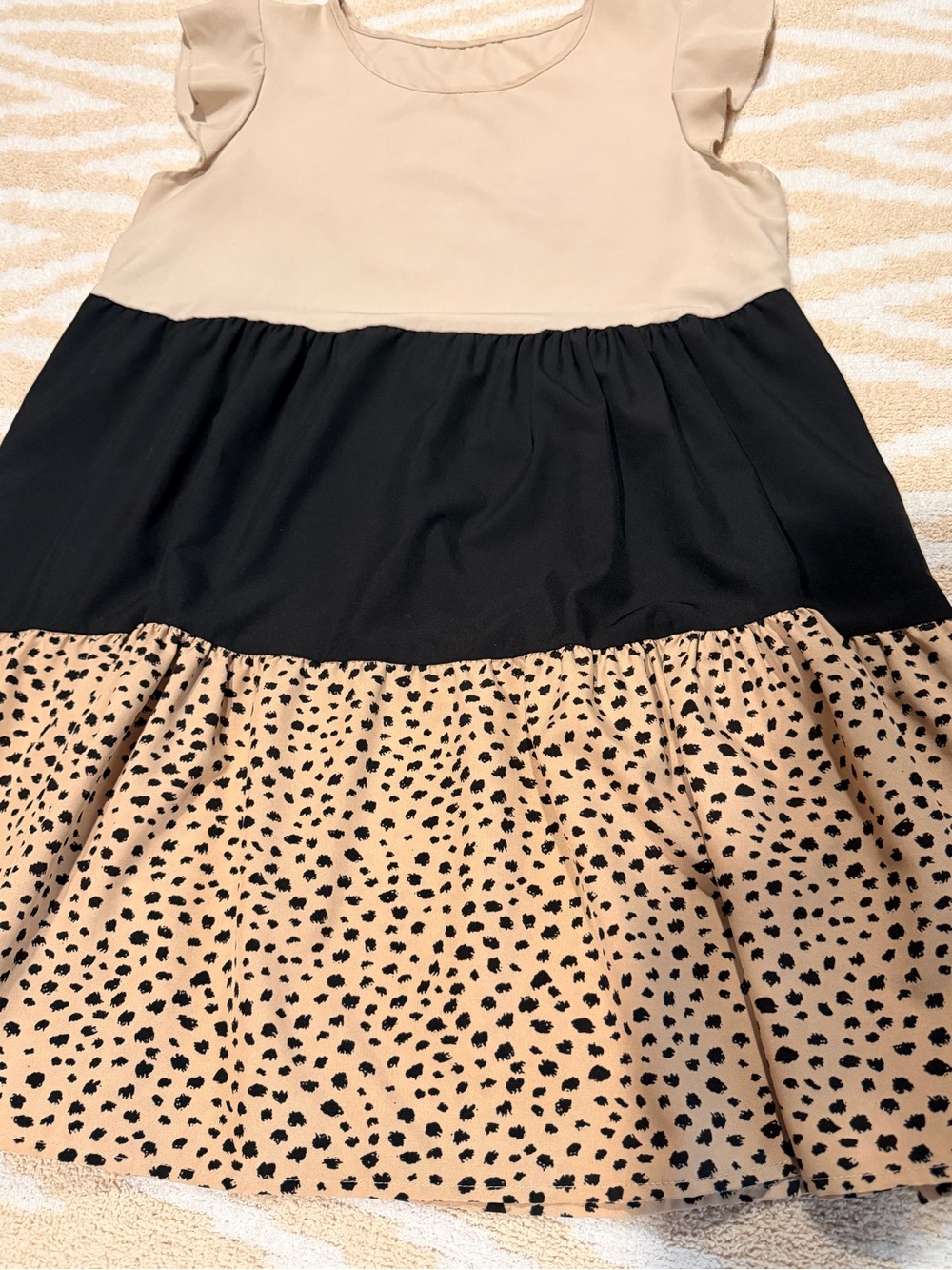 SHEIN Black Spot Print on Cream Tiered Dress